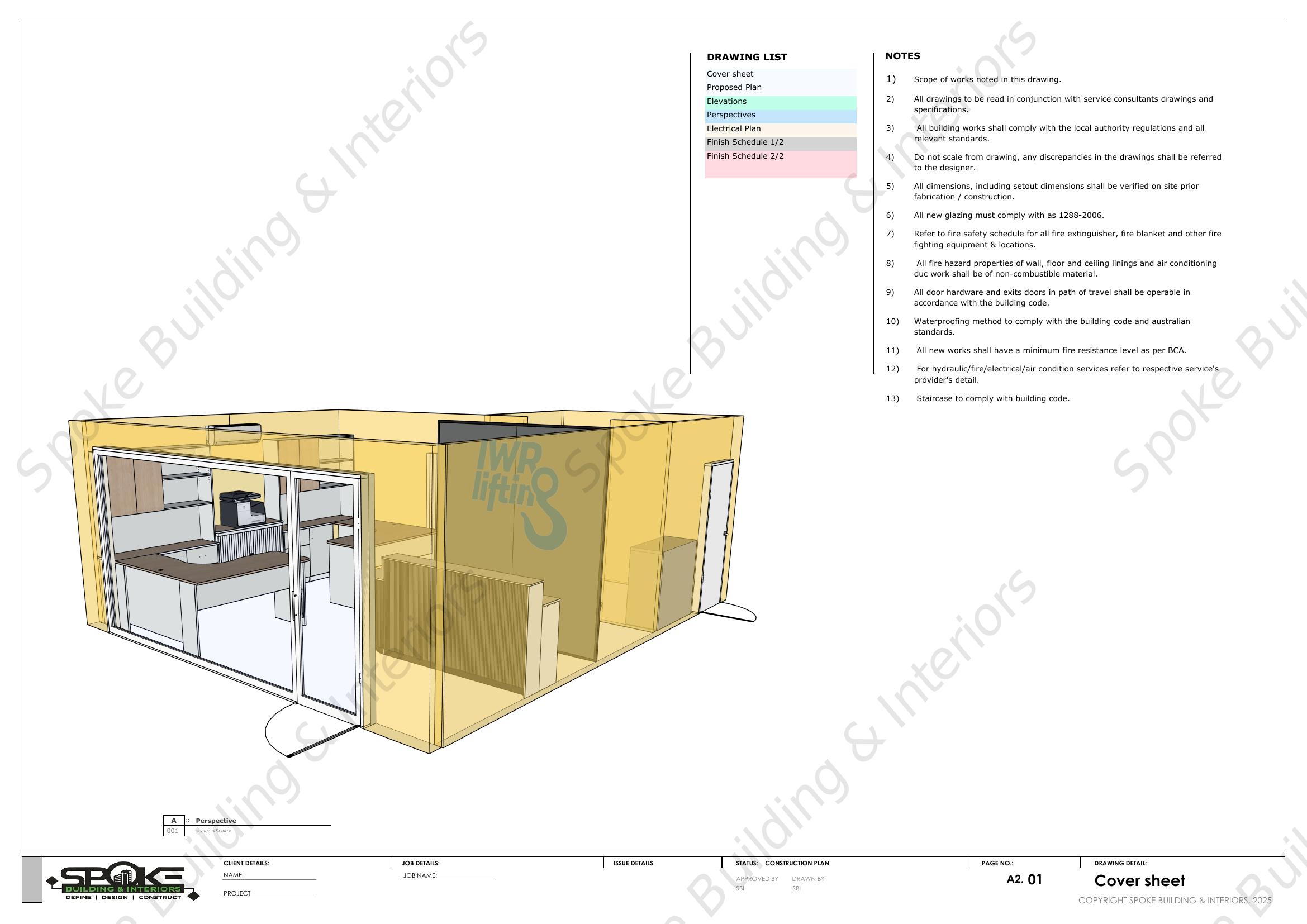 IWR Newcastle Reception and Joinery drawing cover page